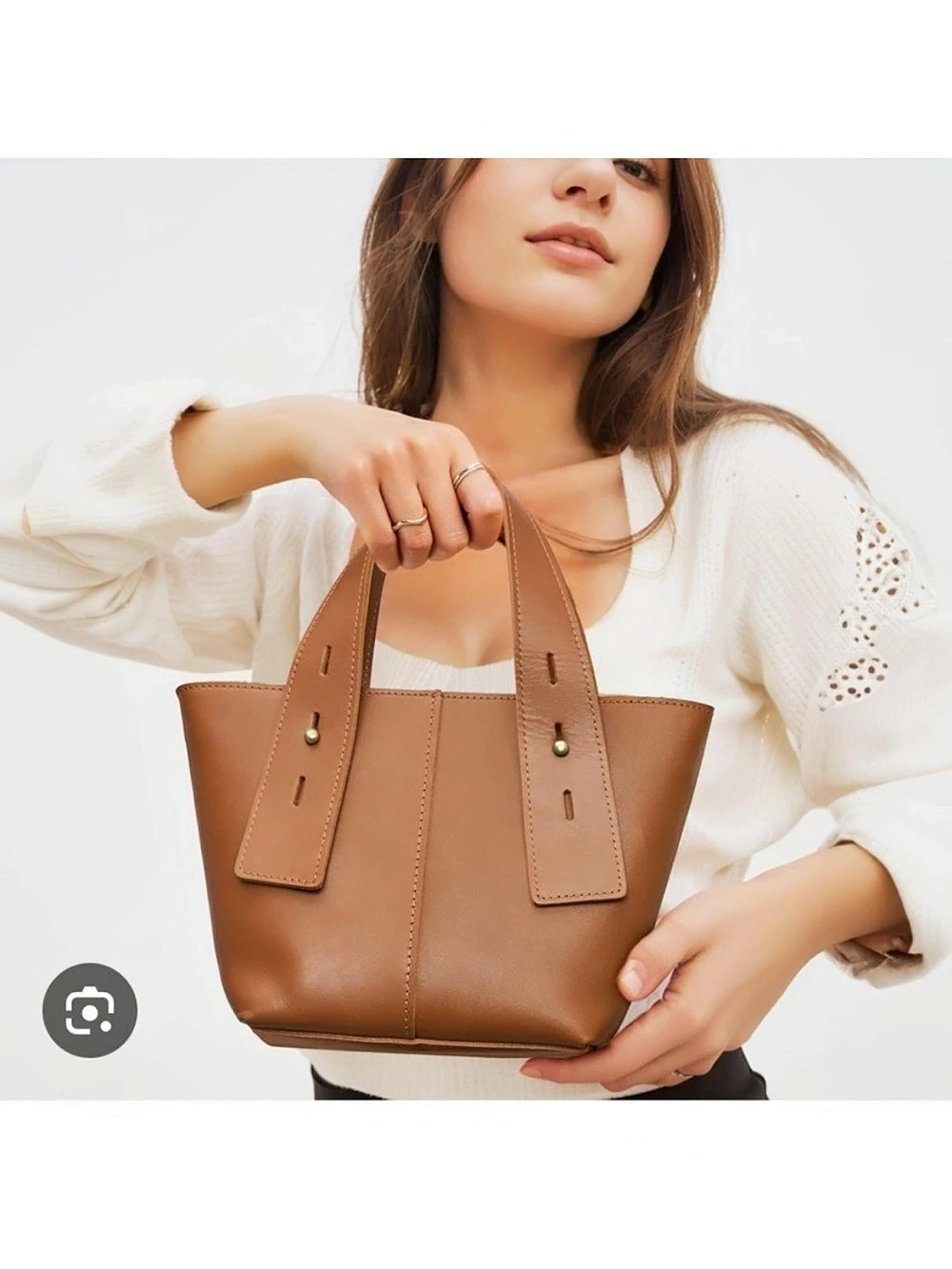 S-Zone Leather Mini Crossbody Tote Bag Satchel Mini Leather Tote in Brown NWT